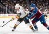 How to Watch Colorado Avalanche vs Vegas Golden Knights Game 3 on TV Today Jack Eichel (Vegas Golden Knights, #15) bats a puck out of the air while battling Gabriel Landeskog (Colorado Avalanche, #92) for possession during an intense sequence in the 2026 NHL Western Conference Final.