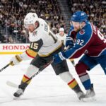How to Watch Colorado Avalanche vs Vegas Golden Knights Game 3 on TV Today Jack Eichel (Vegas Golden Knights, #15) bats a puck out of the air while battling Gabriel Landeskog (Colorado Avalanche, #92) for possession during an intense sequence in the 2026 NHL Western Conference Final.