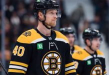 Boston Bruins Trade Rumors: Targeting Canucks’ Elias Pettersson Photo manipulation showing Vancouver Canucks center Elias Pettersson wearing a black Boston Bruins home jersey and helmet, visualizing a potential blockbuster trade scenario.