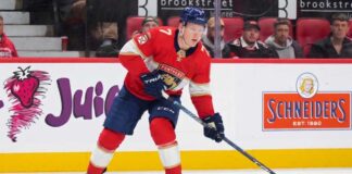 Florida Panthers Trade Rumors: Brady Tkachuk & Ottawa Senators A photo visualization of Ottawa Senators captain Brady Tkachuk wearing a Florida Panthers home jersey and number 7, used in an article discussing NHL trade rumors linking the forward to Florida.