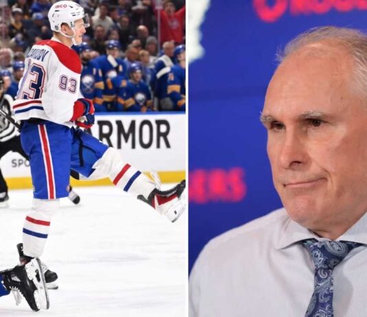 Latest NHL News: Oilers Granted Permission to Interview Craig Berube & NHL Scores A split image featuring action from the Sabres vs Canadiens 2026 NHL playoff series on the left, and a portrait of Craig Berube, a candidate for the Edmonton Oilers head coaching job, on the right.