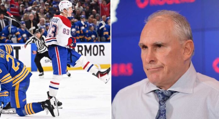 A split image featuring action from the Sabres vs Canadiens 2026 NHL playoff series on the left, and a portrait of Craig Berube, a candidate for the Edmonton Oilers head coaching job, on the right.