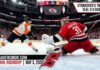 Carolina Hurricanes goalie Frederik Andersen (#31) makes a sliding save against the Philadelphia Flyers during Game 1 of the 2026 Stanley Cup Playoffs. The jumbotron shows a 3-0 Hurricanes lead, a score driven by two Logan Stankoven goals, featured in today's NHL News and NHL Scores roundup.