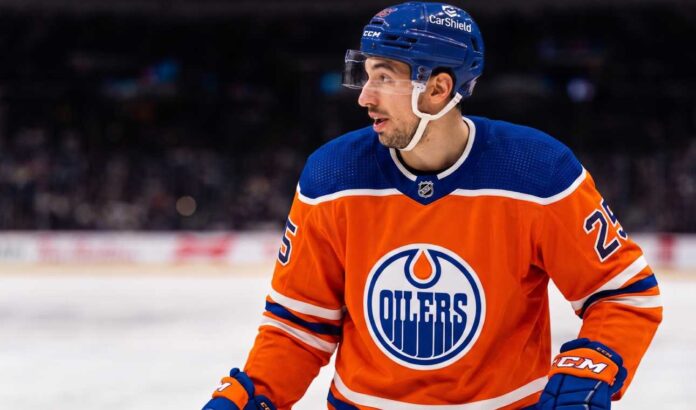 jordan-kyrou-edmonton-oilers-trade-rumors St. Louis Blues forward Jordan Kyrou, a potential Edmonton Oilers trade target, in action on the ice.