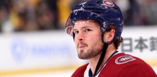 Close-up of Mason McTavish, Anaheim Ducks center, linked to Montreal Canadiens trade rumors.