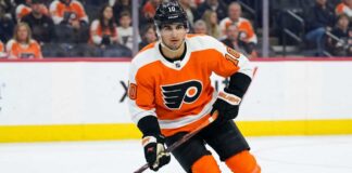 Matty Beniers Philadelphia Flyers home jersey swap NHL trade rumor visualization.