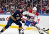Watch Nick Suzuki and Rasmus Dahlin battle for the puck in the Montreal Canadiens vs. Buffalo Sabres playoff game on May 6, 2026.