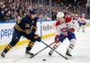 How to Watch Montreal Canadiens vs Buffalo Sabres Game 5 Tonight Montreal Canadiens Cole Caufield battles Buffalo Sabres Rasmus Dahlin for a loose puck during 2026 NHL Playoffs action at KeyBank Center.