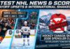 NHL news composite infographic showing Anaheim Ducks eliminating Edmonton Oilers in Game 6, Minnesota Wild advancing, and Hockey Canada withdrawing from the 2026 Spengler Cup.