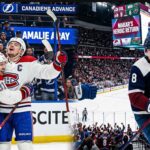 Dynamic graphic recaps May 4 NHL News and NHL Scores, highlighting the Montreal Canadiens’ dramatic 2-1 Game 7 win over Tampa Bay and the Colorado Avalanche’s explosive 9-6 thriller victory against the Minnesota Wild.