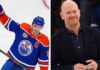 A split image featuring Connor McDavid of the Edmonton Oilers with his arm raised in victory and Mats Sundin in a suit, side-by-side.