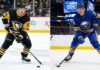 A dynamic NHL News and NHL Scores illustrated graphic detailing Stanley Cup Playoff wins for the Buffalo Sabres and Anaheim Ducks, alongside contract extensions for Pittsburgh Penguins Connor Dewar and Ilya Solovyov. Perfect roundup for May 7, 2026.