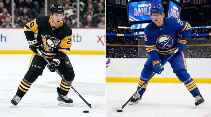A dynamic NHL News and NHL Scores illustrated graphic detailing Stanley Cup Playoff wins for the Buffalo Sabres and Anaheim Ducks, alongside contract extensions for Pittsburgh Penguins Connor Dewar and Ilya Solovyov. Perfect roundup for May 7, 2026.