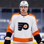 A photograph of Toronto Maple Leafs star center Auston Matthews, the subject of major NHL trade speculation regarding a potential blockbuster move to the Philadelphia Flyers.