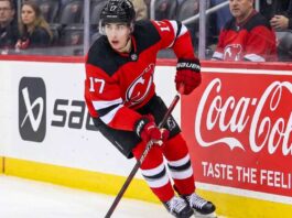 Simon Nemec Trade Rumors: New Jersey Devils Offer Sheet Risk New Jersey Devils defenseman Simon Nemec #17 skating with the puck during play.