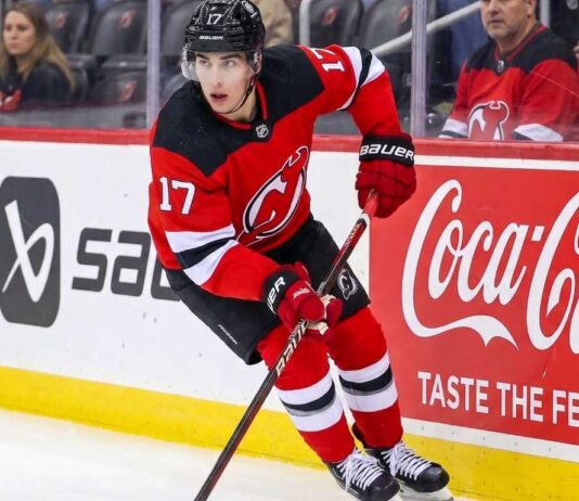 Simon Nemec Trade Rumors: New Jersey Devils Offer Sheet Risk New Jersey Devils defenseman Simon Nemec #17 skating with the puck during play.