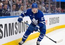 Toronto Maple Leafs Trade Rumors: Will Matthew Knies Be Traded? Toronto Maple Leafs forward Matthew Knies, wearing jersey number 23, skating on the ice during an NHL game. This image relates to offseason trade rumors regarding Knies and his perceived high value in the NHL trade market.