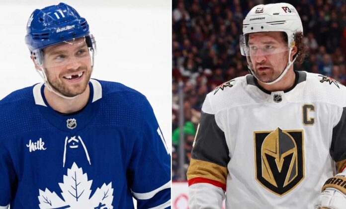 vegas-golden-knights-comeback-nhl-scores A composite NHL news image featuring Max Domi (left) in his Toronto Maple Leafs jersey, smiling, alongside Vegas Golden Knights captain Mark Stone (right). This visual highlights the major contrasting stories covered in the blog: Domi's reported indefinite absence due to injury complications and Stone's heroic return to the lineup.