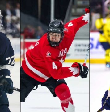 NHL Mock Draft 2026: First-Round Predictions & Scout Analysis Collage of three elite 2026 NHL draft prospects in Penn State, Team Canada, and Team Sweden gear, representing top scouting tiers and diverse development paths