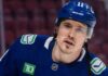 Brendan Gallagher Leaving Montreal Canadiens: Vancouver Canucks Rumors Conceptually rendered photo of former Montreal Canadiens winger Brendan Gallagher in a Vancouver Canucks home uniform, visualizing trade and buyout rumors.