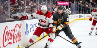 How to Watch Hurricanes vs Golden Knights Game 6: TV Channels & Streaming Carolina Hurricanes and Vegas Golden Knights puck battle featuring captains Jordan Staal (#11, 'C') and Jack Eichel (#9, 'A') along the boards during Game 6 of the 2026 Stanley Cup Final.