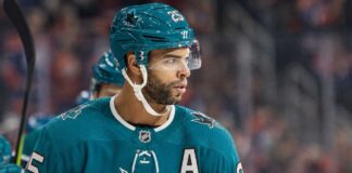 Darnell Nurse Trade Rumors: San Jose Sharks Interested in Edmonton Oilers Defenseman Darnell Nurse wearing a San Jose Sharks jersey and helmet amid Edmonton Oilers trade rumors linking him to San Jose
