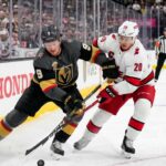Carolina Hurricanes vs Vegas Golden Knights Game 3: How to Watch & Predictions Jack Eichel of the Vegas Golden Knights and Sebastian Aho of the Carolina Hurricanes battling for the puck along the boards during Game 3 of the 2026 Stanley Cup Final.