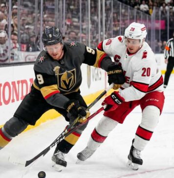Carolina Hurricanes vs Vegas Golden Knights Game 3: How to Watch & Predictions Jack Eichel of the Vegas Golden Knights and Sebastian Aho of the Carolina Hurricanes battling for the puck along the boards during Game 3 of the 2026 Stanley Cup Final.