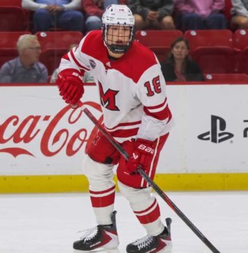 Ilya Morozov St. Louis Blues: Why He Is the Perfect #15 Pick Ilya Morozov in Miami University (Ohio) hockey uniform, 2026 St. Louis Blues draft prospect