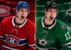 Mathew Barzal split image in Montreal Canadiens and Dallas Stars jerseys as New York Islanders trade rumors link both NHL teams to the star forward