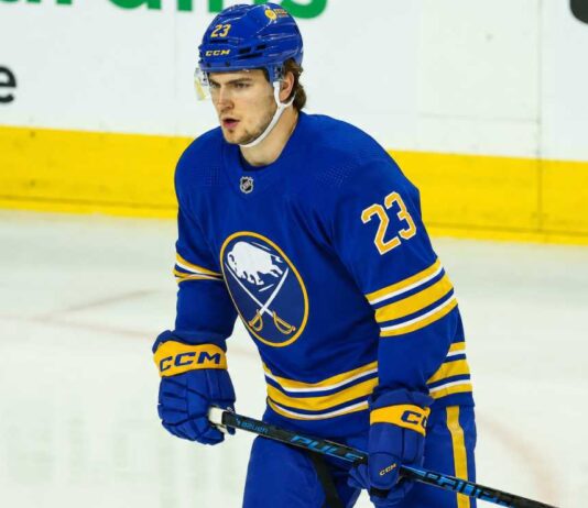 Matthew Knies Trade Rumors: Buffalo Sabres Could Offer No. 4 Pick Photo illustration of Toronto Maple Leafs winger Matthew Knies wearing a Buffalo Sabres home jersey amid NHL trade rumors
