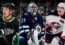 Jason Robertson, Connor Hellebuyck and Zach Werenski featured in a 3-way NHL News trade rumors graphic as offseason buzz heats up before free agency.