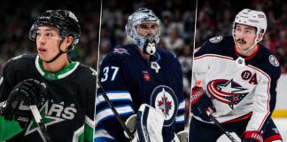 Jason Robertson, Connor Hellebuyck and Zach Werenski featured in a 3-way NHL News trade rumors graphic as offseason buzz heats up before free agency.