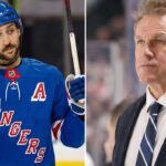 NHL News and Hockey News: Leafs Hire Hiller & Trocheck Trade Rumors A split photo featuring Vincent Trocheck in a New York Rangers jersey (left) and newly hired Toronto Maple Leafs head coach Jim Hiller (right), representing the latest NHL news and hockey news.