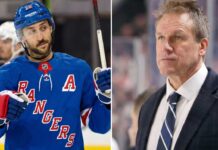 NHL News and Hockey News: Leafs Hire Hiller & Trocheck Trade Rumors A split photo featuring Vincent Trocheck in a New York Rangers jersey (left) and newly hired Toronto Maple Leafs head coach Jim Hiller (right), representing the latest NHL news and hockey news.