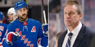 NHL News and Hockey News: Leafs Hire Hiller & Trocheck Trade Rumors A split photo featuring Vincent Trocheck in a New York Rangers jersey (left) and newly hired Toronto Maple Leafs head coach Jim Hiller (right), representing the latest NHL news and hockey news.