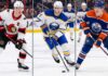 Latest NHL News: Brady Tkachuk Trade, 2026 Draft Rumors & Oilers Updates A three-way split graphic featuring NHL players Brady Tkachuk (Ottawa Senators), Bowen Byram (Buffalo Sabres), and Connor Murphy (Edmonton Oilers) in game action.