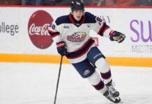 Why the Columbus Blue Jackets Should Draft Nikita Klepov #14 Overall Saginaw Spirit forward Nikita Klepov (99) skates with the puck, showcasing the elite offensive drive and competitive edge that makes him a prime target for the Columbus Blue Jackets at #14 in the 2026 NHL Draft.
