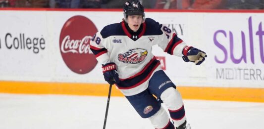 Why the Columbus Blue Jackets Should Draft Nikita Klepov #14 Overall Saginaw Spirit forward Nikita Klepov (99) skates with the puck, showcasing the elite offensive drive and competitive edge that makes him a prime target for the Columbus Blue Jackets at #14 in the 2026 NHL Draft.