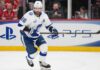 Nikita Kucherov point projections 2026-27 for the Tampa Bay Lightning fantasy hockey season with PS5 rink board ad