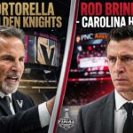 2026 Stanley Cup Final: Vegas Golden Knights vs. Carolina Hurricanes Coaching Matchup Graphic showing Carolina Hurricanes coach Rod Brind'Amour and Vegas Golden Knights coach John Tortorella for the 2026 Stanley Cup Final coaching clash deciding factor.