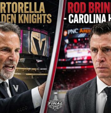 2026 Stanley Cup Final: Vegas Golden Knights vs. Carolina Hurricanes Coaching Matchup Graphic showing Carolina Hurricanes coach Rod Brind'Amour and Vegas Golden Knights coach John Tortorella for the 2026 Stanley Cup Final coaching clash deciding factor.