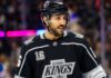 Vincent Trocheck in Los Angeles Kings black home jersey with number 16 after reported trade from NY Rangers.