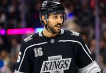 Vincent Trocheck in Los Angeles Kings black home jersey with number 16 after reported trade from NY Rangers.
