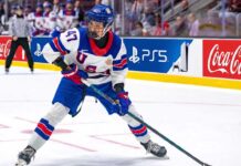 Wyatt Cullen: Why the Nashville Predators Should Draft Him #10 USNTDP forward Wyatt Cullen, a top 2026 NHL Draft prospect for the Nashville Predators, controls the puck during a game.
