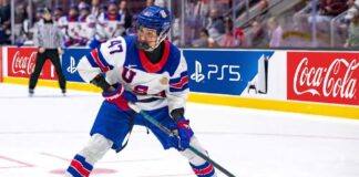 Wyatt Cullen: Why the Nashville Predators Should Draft Him #10 USNTDP forward Wyatt Cullen, a top 2026 NHL Draft prospect for the Nashville Predators, controls the puck during a game.
