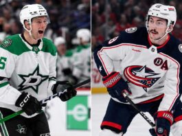 Thomas Harley and Zach Werenski split image for Dallas Stars and Columbus Blue Jackets trade rumors involving a potential NHL blockbuster