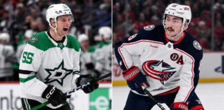Thomas Harley and Zach Werenski split image for Dallas Stars and Columbus Blue Jackets trade rumors involving a potential NHL blockbuster