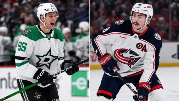 Thomas Harley and Zach Werenski split image for Dallas Stars and Columbus Blue Jackets trade rumors involving a potential NHL blockbuster