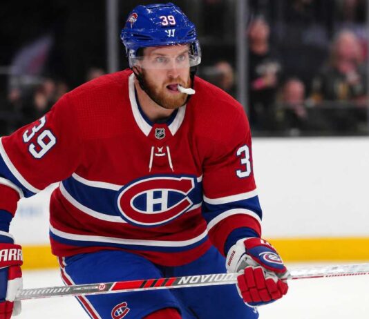 Anthony Mantha wearing a Montreal Canadiens home jersey as the Canadiens explore signing the free-agent winger.